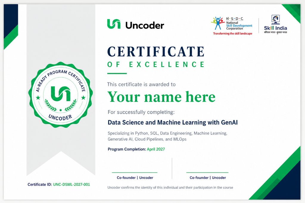 Uncoder Certificate of Excellence